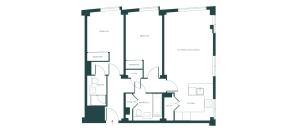 Modern floor plan showcasing 2 bedrooms with ensuites, open kitchen, and spacious living area.