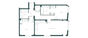 Modern floor plan showcasing 2 bedrooms with wardrobes, ensuite bathroom, spacious kitchen/living/dining area, utility room, and additional bathroom.