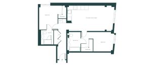 Modern floor plan showcasing 2 bedrooms with ensuite, open kitchen and living area, and spacious utility space.