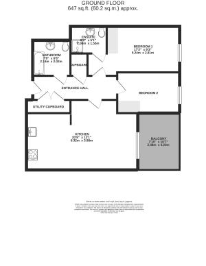 Inviting ground floor plan with 2 bedrooms, spacious kitchen, elegant balcony, and modern bathrooms, offering 647 sq. ft. of comfort.