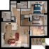 Elegant floor plan showcasing 3 bedrooms, open-concept living area, modern kitchen, and cozy balcony.