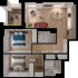 Modern 3D floor plan showcasing two spacious bedrooms, an inviting living room, sleek kitchen, and two elegant bathrooms with contemporary fixtures.
