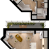 Modern split-level floor plan showcasing two bedrooms, open-concept living area, and elegant kitchen with a spacious balcony.