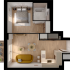 Chic 1-bedroom apartment floor plan featuring an inviting open-concept living area, modern kitchen, and balcony for relaxation.