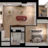 Elegant 1-bedroom apartment floor plan with open-concept living space, modern kitchen, cozy bedroom, and stylish bathroom.