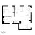 Modern Pearl Yard Bermondsey floor plan with 2 spacious bedrooms, open-concept living and dining area, and sleek kitchen in 757 sq ft space.