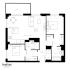 Modern floor plan of Pearl Yard Bermondsey featuring 2 bedrooms, open living/kitchen/dining area, balcony, and ensuite shower.