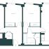 Contemporary floor plan showcasing 3 bedrooms, 2 bathrooms, and an expansive kitchen with living and dining space.