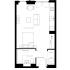 Contemporary studio floor plan showcasing an open living, kitchen, and dining area with balcony access, in Pearl Yard development.