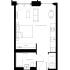 Modern studio floor plan at Pearl Yard, Bermondsey featuring an open-concept living, kitchen, and dining area, a balcony, shower room, ample storage, utility space, and 401 sq ft layout.