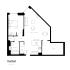 Modern floor plan featuring a spacious bedroom, open kitchen/living/dining area, study room, and ample storage in Pearl Yard Bermondsey, 742 sq ft.