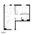 Contemporary floor plan of a single-bedroom apartment with open-plan living, kitchen, and dining area in Pearl Yard Bermondsey, 569–591 sq ft.