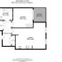 Modern ground floor layout featuring a spacious kitchen, cozy bedroom, and inviting balcony, covering 666 sq. ft.