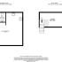 Charming two-level floor plan with welcoming entrance, open kitchenette, and private upstairs bedroom with en-suite bathroom. Total area of 596 sq.ft for cozy living.