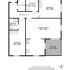Modern ground floor apartment floor plan, 823 sq ft, featuring two spacious bedrooms, open-plan kitchen/lounge, ensuite, bathroom, utility cupboard, and a private balcony.