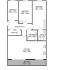 Charming floor plan of a ground floor unit with 3 spacious bedrooms, a modern kitchen, and a sunlit balcony, totaling 967 sq. ft.
