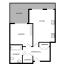 Modern ground floor layout featuring a spacious kitchen, cozy bedroom, inviting balcony, and well-appointed bathroom with convenient storage cupboards.