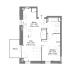 Chic apartment floor plan featuring 1 bedroom, a spacious living room, modern kitchen, and inviting balcony.