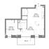 Chic floor plan showcasing a spacious one-bedroom layout with an open living area, modern kitchen, and inviting balcony.