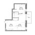 Contemporary floor plan showcasing an inviting living area, functional kitchen, spacious bedroom, and private balcony.