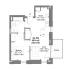 Chic floor plan of Apartment 404 showcasing a spacious layout with 1 bedroom, open living area, modern kitchen, and private balcony, totaling 518 sq ft.