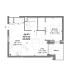 Modern floor plan showcasing a spacious 1-bedroom apartment with open kitchen and living area, complete with a private balcony, totaling 535.29 sq ft.