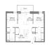 Chic apartment floor plan featuring 2 bedrooms, a spacious living area, modern kitchen, and a balcony for outdoor relaxation.