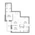 Modern floor plan with 2 bedrooms, spacious living area, contemporary kitchen, and a relaxing balcony.