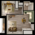 Modern apartment floor plan featuring one bedroom, cozy living area, sleek kitchen with dining space, and a stylish bathroom.