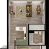 Charming floor plan showcasing a cozy bedroom, modern kitchen, inviting living room, stylish bathroom, and private outdoor patio with lush greenery.