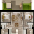 Chic floor plan showcasing 2 bedrooms, inviting living room, and modern kitchen, with an expansive outdoor patio area.