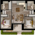 Modern 3D floor plan showcasing 2 cozy bedrooms, stylish open-concept living room, contemporary kitchen, and elegant bathrooms with patio access.