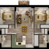 Elegant floor plan showcasing 2 bedrooms, an inviting living room, and a modern kitchen with an open dining area. Includes 2 bathrooms and a cozy balcony. Ideal contemporary layout for comfortable living.