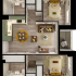 Modern 2-bedroom floor plan featuring a cozy living room, stylish kitchen, and two elegant bathrooms. Ideal open layout for comfortable living.
