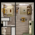 Modern 2D floor plan showcasing a cozy 1-bedroom apartment with an inviting living room, stylish kitchen, and elegant balcony view.