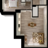 Chic 1-bedroom apartment floor plan featuring a cozy living room, modern kitchen, and stylish bathroom.