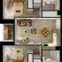 Chic apartment floor plan featuring two cozy bedrooms, a modern kitchen with dining area, inviting living room, and two sleek bathrooms.
