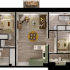 Elegant floor plan illustrating a modern apartment with two cozy bedrooms, an open-concept living and dining area, a contemporary kitchen, and a stylish bathroom, complete with a relaxing balcony space.