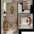 Charming floor plan featuring one cozy bedroom, sleek kitchen, inviting living area, and modern bathroom with stylish decor.