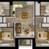 Contemporary 3D floor plan showcasing 3 bedrooms, 2 modern bathrooms, a chic open-plan living area, and a stylish kitchen with a cozy dining nook.