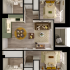 Charming 2D floor plan showcasing two cozy bedrooms, a sleek open kitchen, and inviting living space with stylish furniture.