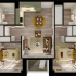 Charming 3D floor plan showcasing 2 cozy bedrooms, a stylish open living area with modern furniture, a fully equipped kitchen, and 2 sleek bathrooms. Ideal for those seeking comfort and elegance.
