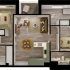 Chic 2D floor plan showcasing 3 bedrooms, an inviting open-concept kitchen, a cozy living area, and modern bathrooms.