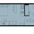 Modern studio apartment floor plan showcasing an open layout with a cozy bedroom area, stylish living space, efficient kitchen, and elegant bathroom.