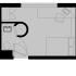 Compact and efficient studio floor plan featuring a cozy living area, sleek kitchenette, and modern bathroom layout.