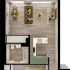 Modern 2D floor plan with 1 bedroom, open living area, sleek kitchen, and private terrace.