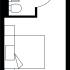 Compact studio floor plan showcasing a cozy layout with a combined sleeping and living area, adjacent bathroom, and efficient storage solutions.