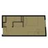 Modern studio apartment floor plan with open living area and compact bathroom layout.