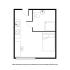 Modern studio apartment floor plan featuring a combined kitchen and living area, bathroom, and cozy sleeping space.