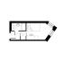 Modern floor plan showcasing a compact studio layout with a spacious bedroom, a functional bathroom, and efficient closet space.